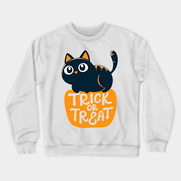 Cute Pumpkin Black Cat Lover Trick or Treat Funny Women Men Kids Crewneck Sweatshirt by AimArtStudio